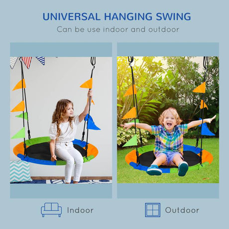 Outsunny Kid Nest Swing Seat Saucer Tree Swing 40 Inch/100cm Adjustable Rope Outdoor Indoor for Kids Over 3 Years Old Multi-Colour