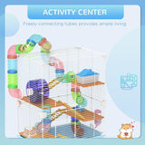 PawHut 5 Tier Hamster Cage Carrier Habitat w/ Exercise Wheels, Tunnel, Light Blue