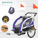 HOMCOM Child Bike Trailer Baby Bicycle Trailer 360° Rotatable for 2 Kids with Steel Frame LED Hitch Coupler Purple