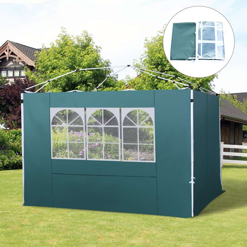 Outsunny 3 Meters Gazebo Replaceable Exchangeable Side Panel Wall Panels Walls With Window, Dark Green