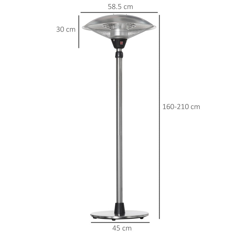 Outsunny 3KW Electric Patio Heater with 3 Heat Settings, Freestanding Infrared Outdoor Heater with Adjustable Height and 5M Extra Long Power Lead, Aluminium Alloy, Silver