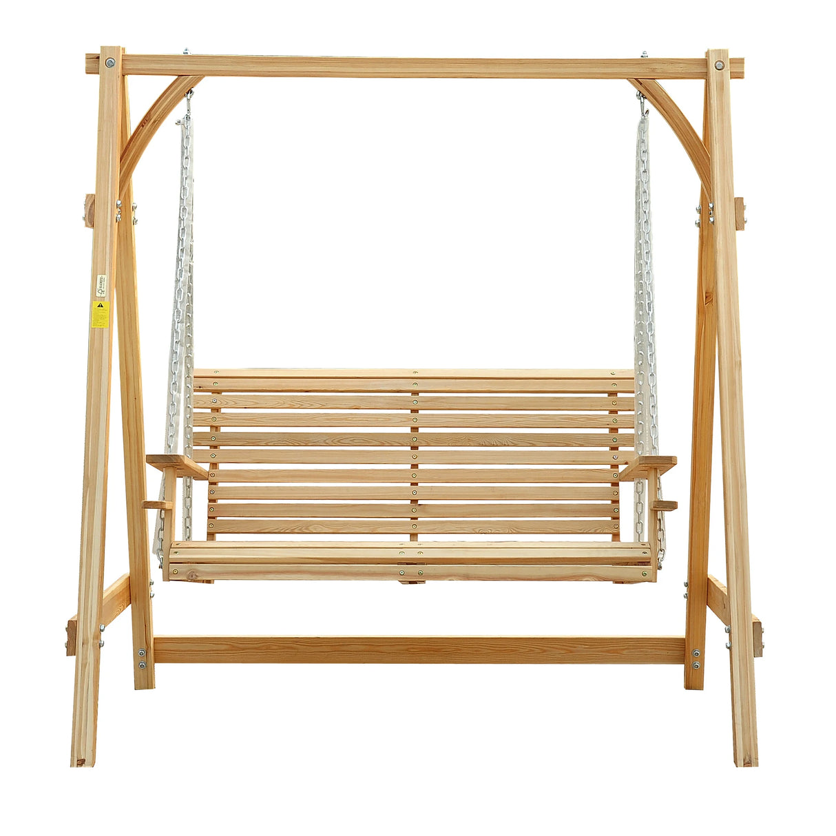 Outsunny 2 Seater Garden Swing Seat, Wooden Swing Chair Bench with Cup Holders for Outdoor Porch Patio, Natural