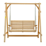 Outsunny 2 Seater Garden Swing Seat, Wooden Swing Chair Bench with Cup Holders for Outdoor Porch Patio, Natural