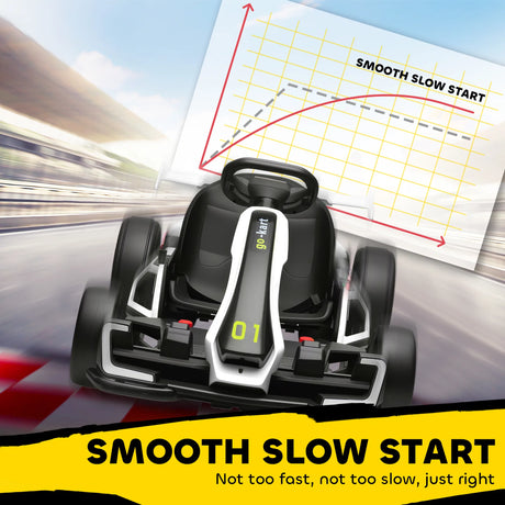 HOMCOM 24V Electric Go Kart for Kids with Adjustable Seat for 6-12 Years, White