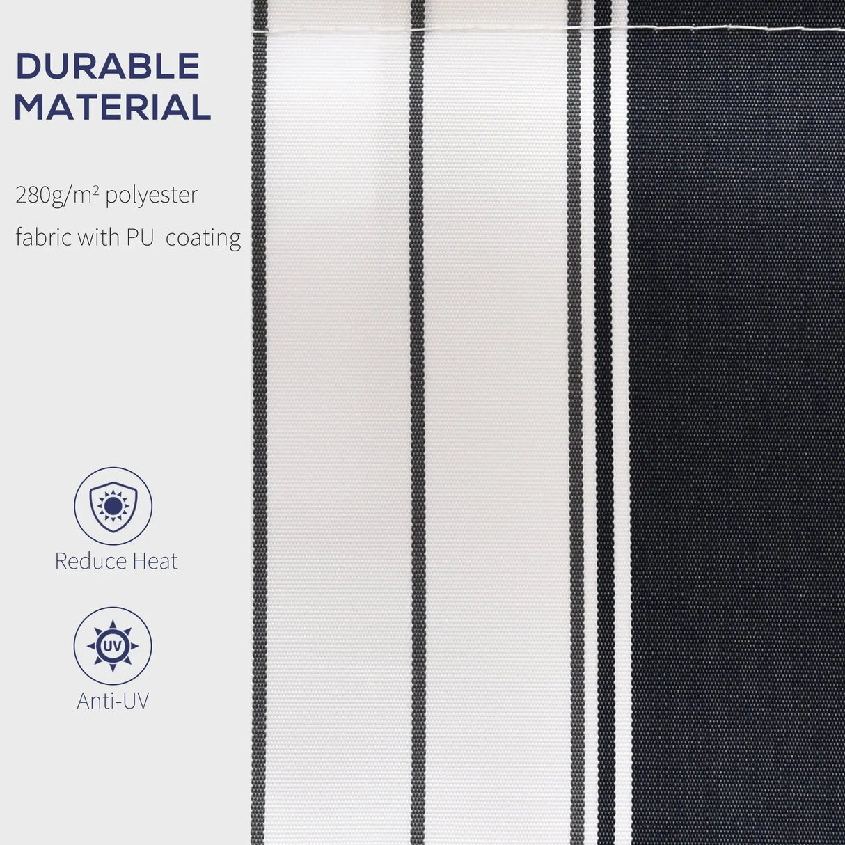 Outsunny Manual Retractable Awning, 2.5x2 m-Dark Blue/White Stripes