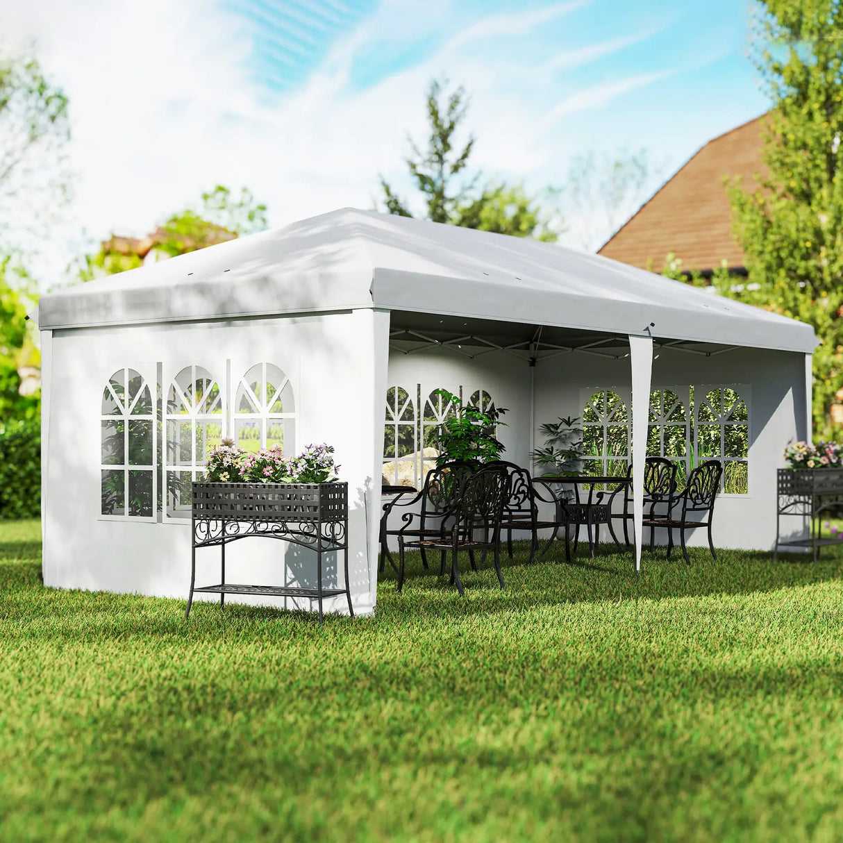 Outsunny 3 x 6m Pop Up Gazebo, Height Adjustable Marquee Party Tent with Sidewalls and Storage Bag, White