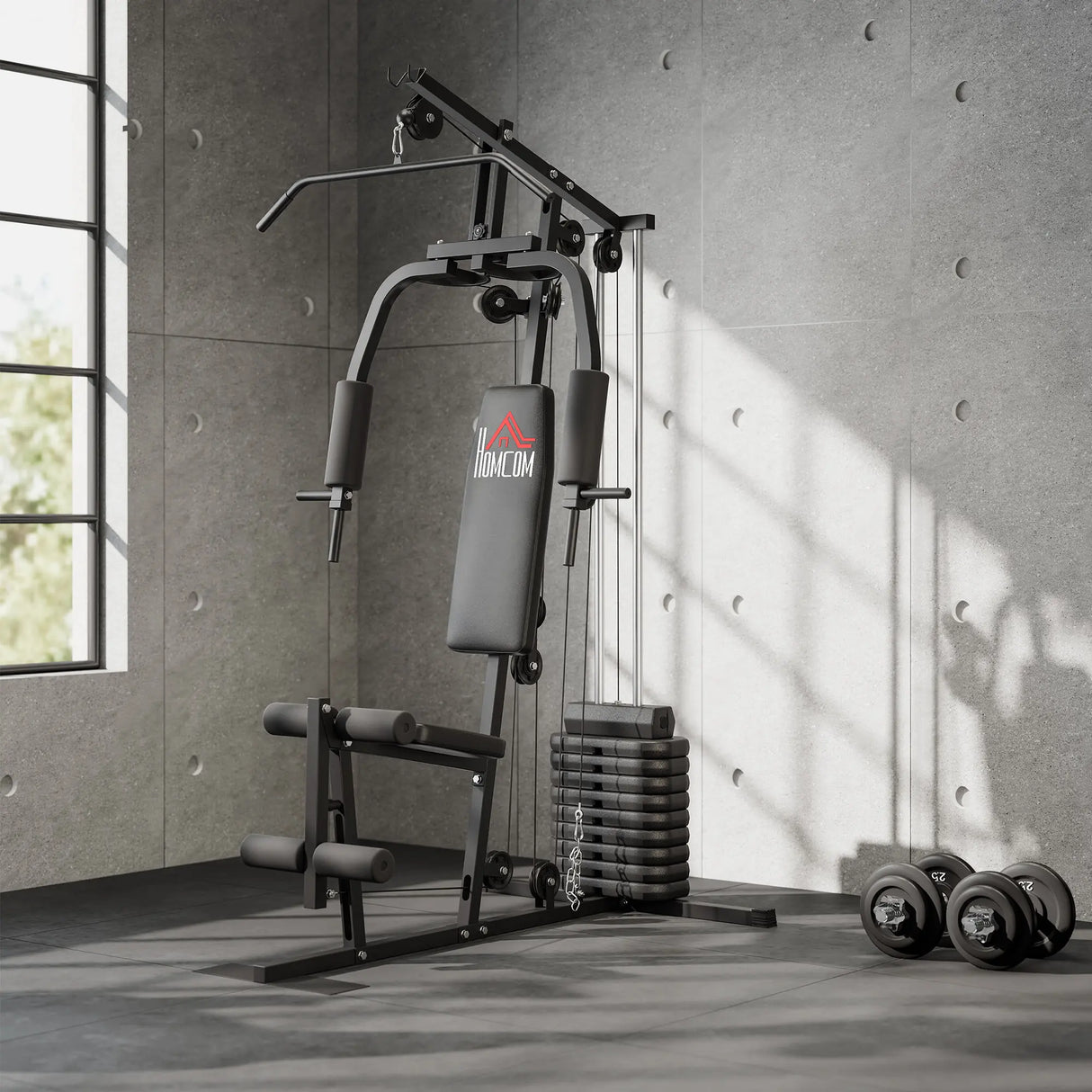 HOMCOM Multifunction Home Gym Machine, with 45kg Weight Stacks, for Strength Training