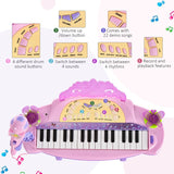 HOMCOM 32 Keys Kids Mini Electronic Keyboard Musical Instrument Educational Game Toy Children Grand Piano Stool Micropho