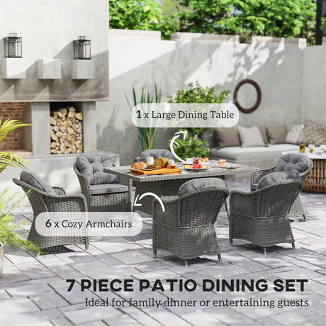 Outsunny Seven-Piece Rattan Dining Set - Light Grey