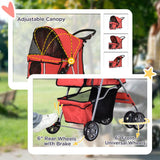 PawHut Pet Stroller for Small Miniature Dogs Cats Foldable Travel Carriage with Wheels Zipper Entry Cup Holder Storage Basket Red