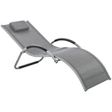 Outsunny Sun Lounger Reclining Chair Portable Armchair with Pillow for Garden Patio Outside Aluminium Frame, Dark Grey