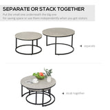 HOMCOM Set of Two Marble-Effect Stacking Tables - Wood Grey