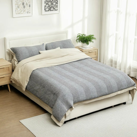 HOMCOM Double Ottoman Bed Frame, with Front Drawer - Cream