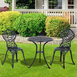 Outsunny 3 Pcs Aluminium Bistro Set Garden Furniture Dining Table Chairs Antique Outdoor Seat Patio Seater Black