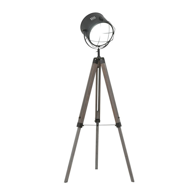 HOMCOM Industrial Style Adjustable Tripod Floor Lamp for Living Room Bedroom, Vintage Spotlight Reading Lamp with Wood Legs, 115-155cm, Grey