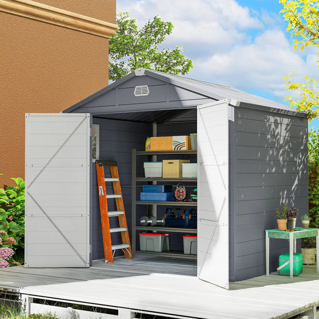 Outsunny 7.9ft x 6.2ft Aluminium Frame and Plastic Wall Shed, with Foundation - Grey