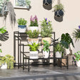 Outsunny Three-Tier Metal Plant Shelf - Black