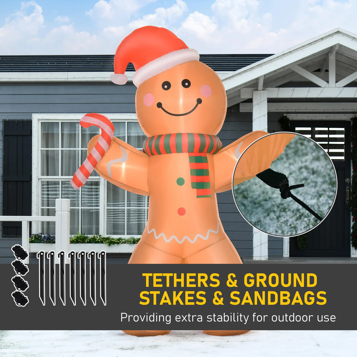 HOMCOM 8ft Christmas Inflatable Gingerbread Man, Lighted Blow Up Yard Decor Indoor Outdoor Garden Lawn Party Prop