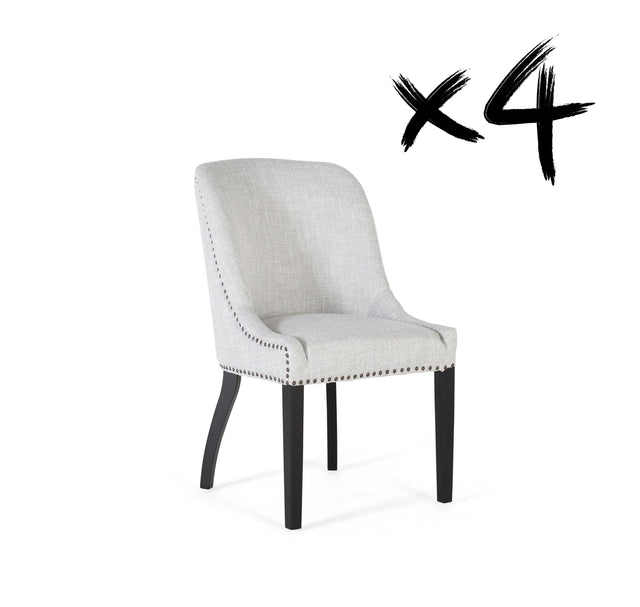 Giner and Colomer  Set Of 2 Chairs Upholstered In Light Grey Fabric With Black Wooden Legs