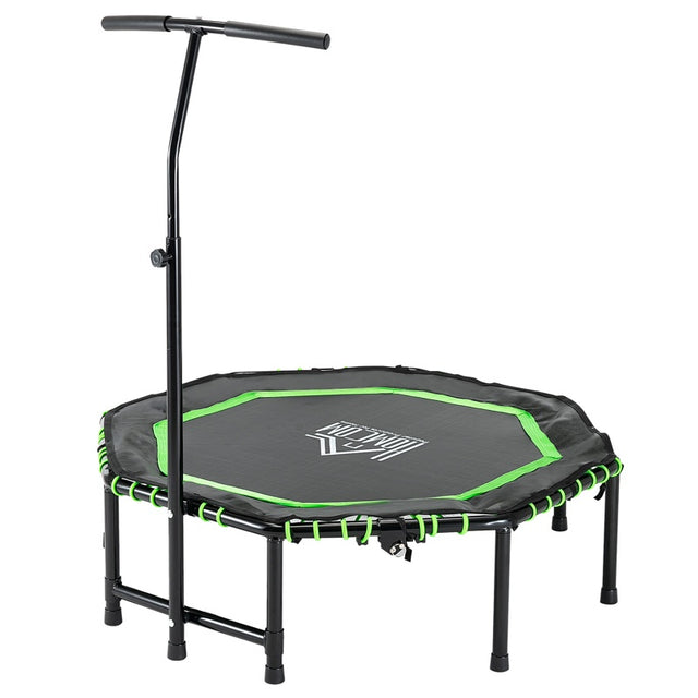 HOMCOM 48" Octagonal Mini Fitness Rebounder Trampoline Indoor Outdoor Foldable Mini Jumper with Adjustable Handle, Green