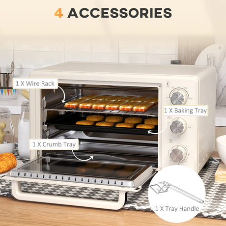 HOMCOM 21L Mini Countertop Oven, 100C-230C Adjustable Temp - White