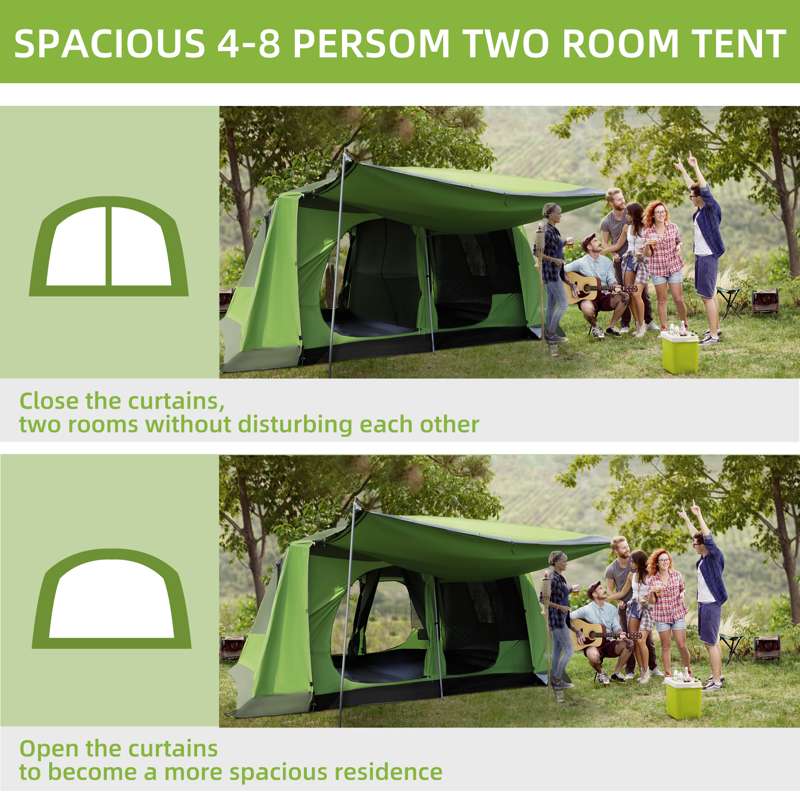 Outsunny Tunnel Tent Camping Shelter w/ Porch, Two Rooms, Lamp Hook, Portable Carry Bag