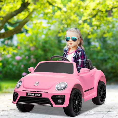 AIYAPLAY Volkswagen Beetle Licensed 12V Ride on Car w/ Remote Control, Suspension Wheels, Soft Start, Lights, Music, Pink