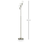 HOMCOM 3-Light Upright Floor Lamps for Living Room, Modern Standing Lamp for Bedroom with Steel Base, Bulb not Included, Silver