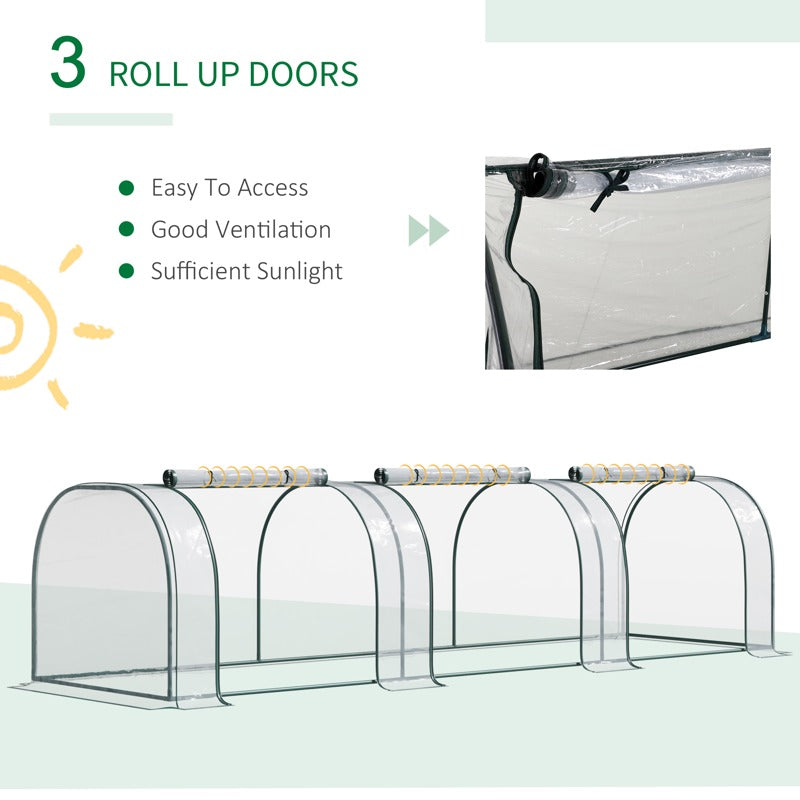 Outsunny Mini Greenhouse, Small Polytunnel Green House with Zipped Doors, Steel Frame for Garden Patio, 300 x 100 x 80cm, Clear