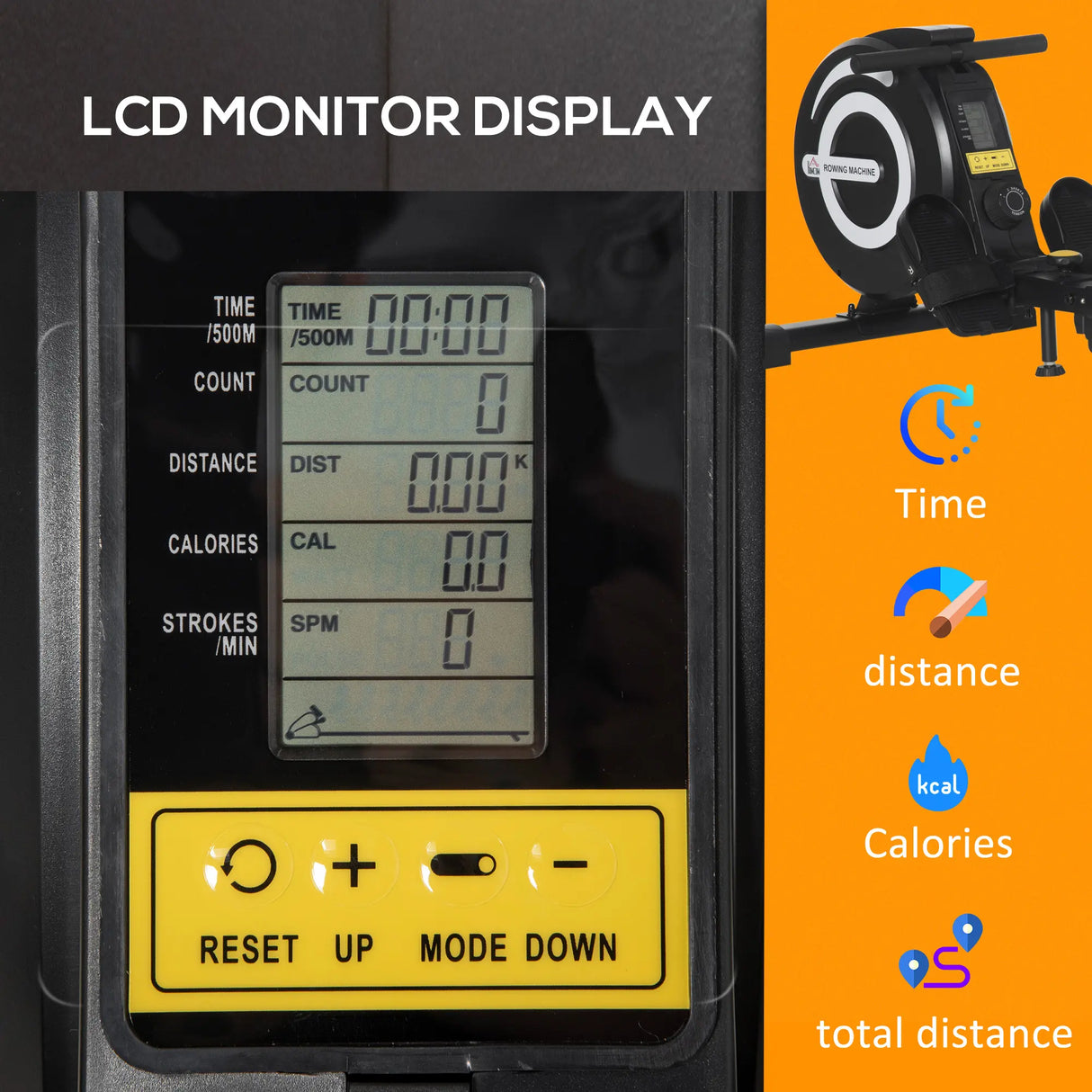 HOMCOM Folding Rowing Machine, Magnetic Rower Machine with 8 Levels Quiet Resistance, LCD Monitor, Wheels, Aluminium Slide Rail and Vertical Storage, for Home Gym Cardio Training