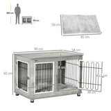 PawHut Dog Crate Furniture End Table, with Washable Cushion, Double Doors, for Medium/Large Dogs, Grey