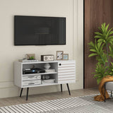 HOMCOM Duo Storage TV Unit, with Striped Door - White