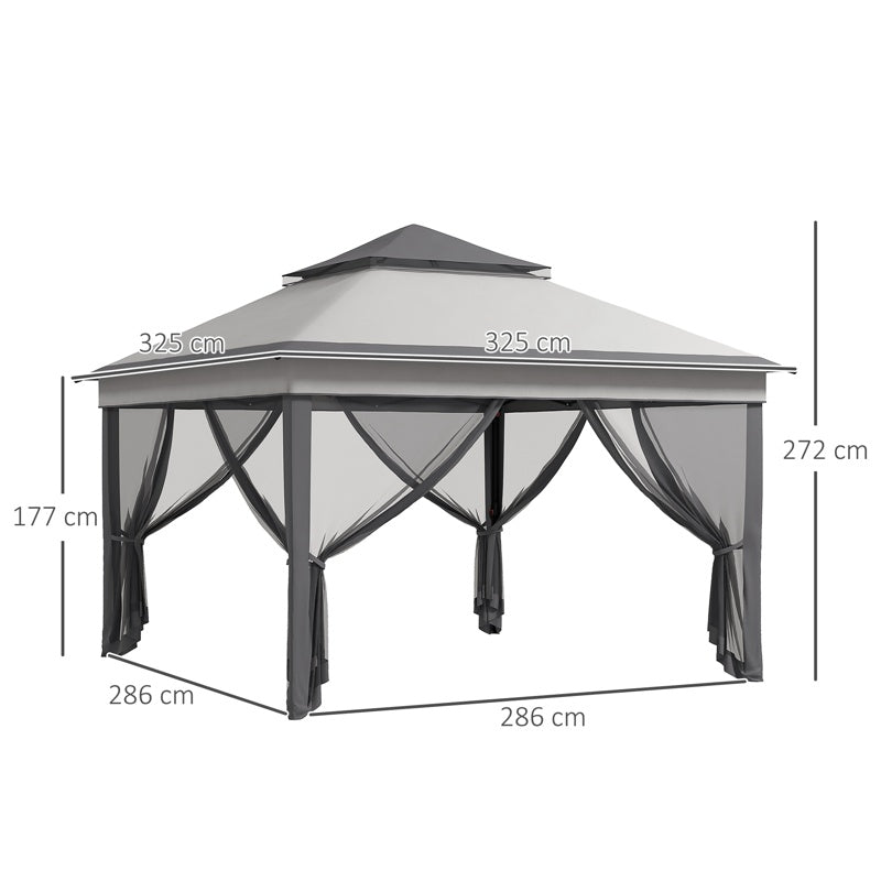 Outsunny 3 x 3(m) Pop Up Gazebo, Height Adjustable Instant Event Shelter with Netting and Carrying Bag, Grey