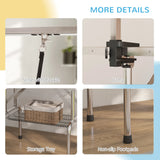 PawHut 42" Dog Grooming Table, Adjustable Pet Cat Drying Beauty Table with 2 Loops Storage Basket, Rubber Top, Blue