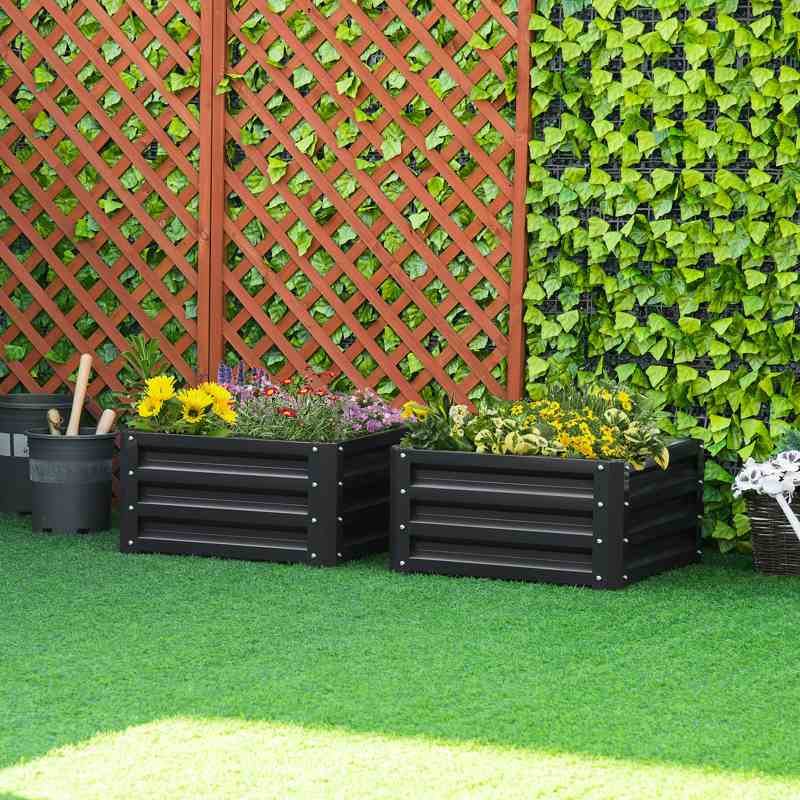 Outsunny Set of Two 60 x 60cm Steel Planter Boxes - Grey