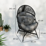 Outsunny Rattan Egg Chair, Oversized Freestanding Garden Egg Chair with Thick Tufted Cushion, Headrest, Steel Frame for Indoor and Outdoor Use, Charcoal Grey