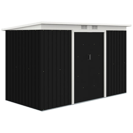 Outsunny 9ft x 4ft Metal Garden Shed, Outdoor Tool House with Foundation Kit, Ventilations and Double Doors, Dark Grey