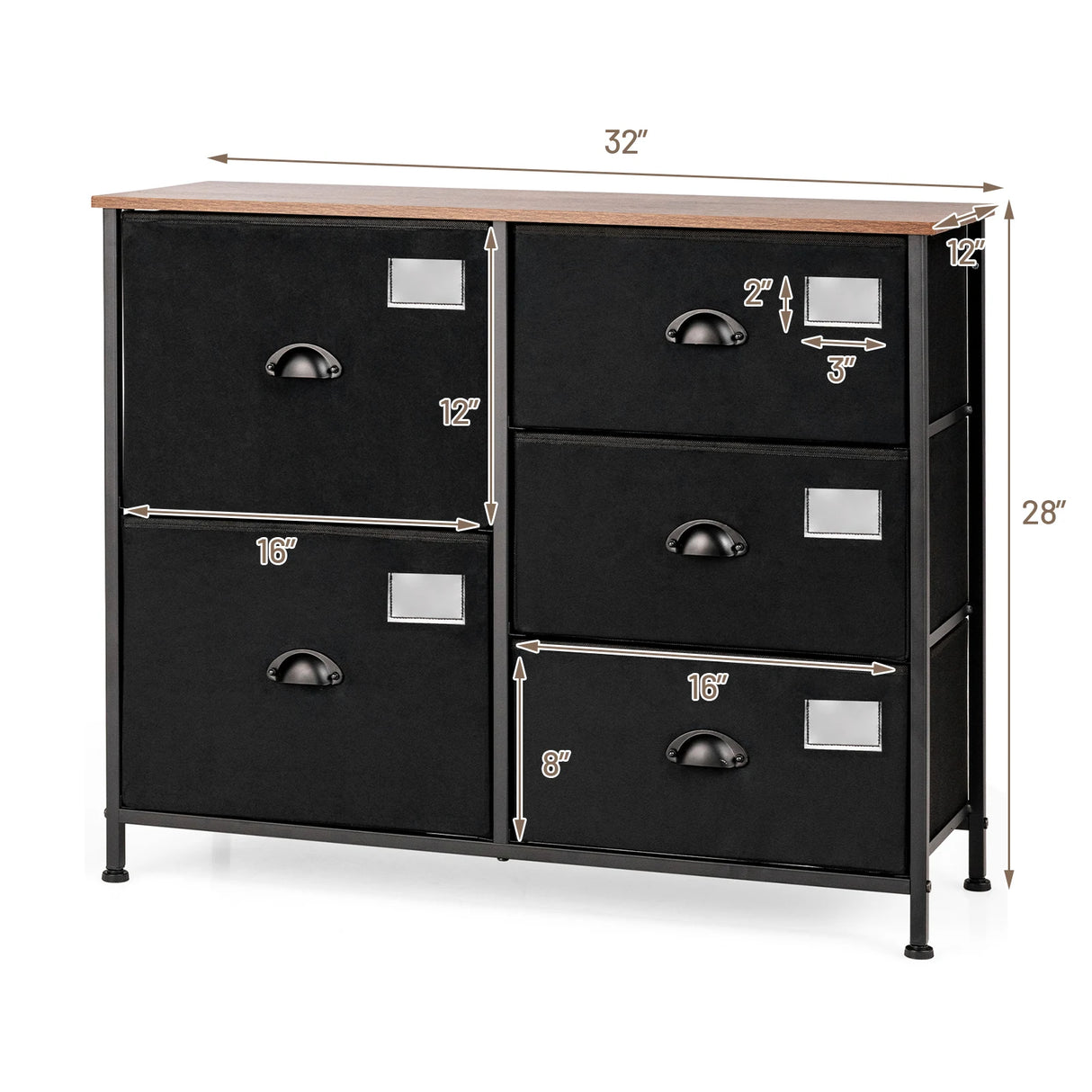 5-Drawer Storage Dresser for Bedroom Closet Entryway-Black