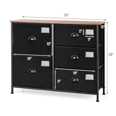 5-Drawer Storage Dresser for Bedroom Closet Entryway-Black