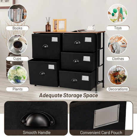 5-Drawer Storage Dresser for Bedroom Closet Entryway-Black