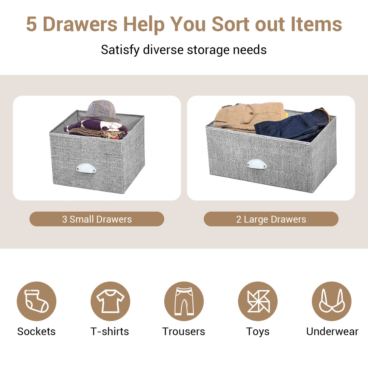 Fabric Drawer Cabinet for Wardrobe, Bedroom, Living Room-White
