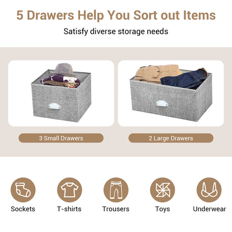 Fabric Drawer Cabinet for Wardrobe, Bedroom, Living Room-White