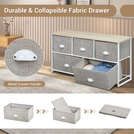 Fabric Drawer Cabinet for Wardrobe, Bedroom, Living Room-White