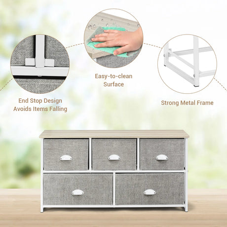 Fabric Drawer Cabinet for Wardrobe, Bedroom, Living Room-White