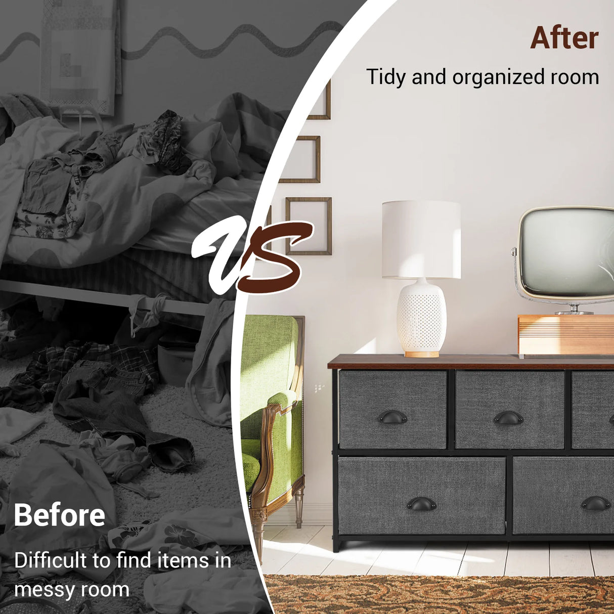Wood Dresser Storage Unit Side Table Display Organizer-Black