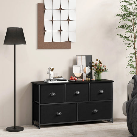 Dresser Storage Tower with 5 Foldable Cloth Storage Cubes-Gray