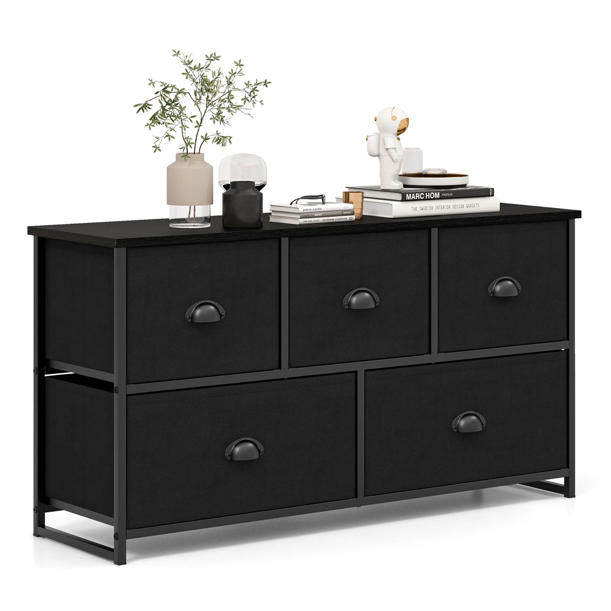Dresser Storage Tower with 5 Foldable Cloth Storage Cubes-Gray