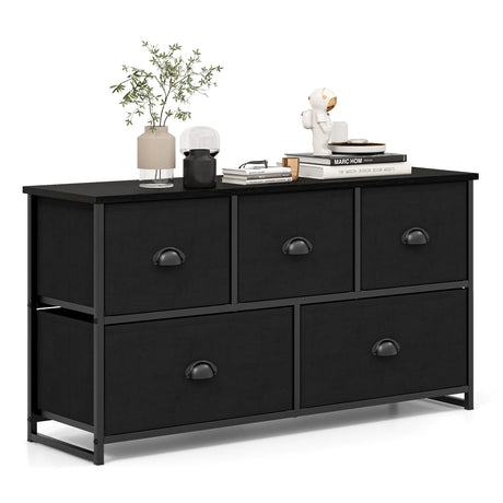 Dresser Storage Tower with 5 Foldable Cloth Storage Cubes-Gray