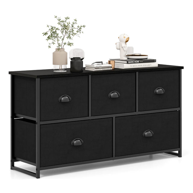Dresser Storage Tower with 5 Foldable Cloth Storage Cubes-Gray