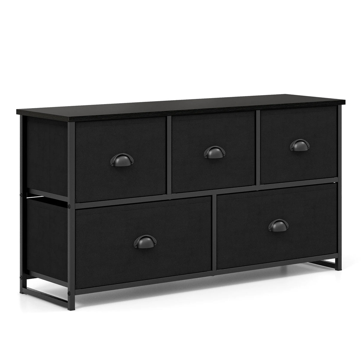 Dresser Storage Tower with 5 Foldable Cloth Storage Cubes-Gray